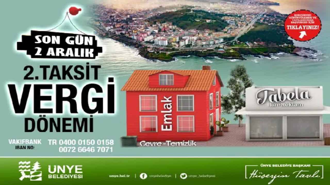 Ünye Belediyesi’nden Vergi Ödemeleri İçin Hatırlatma