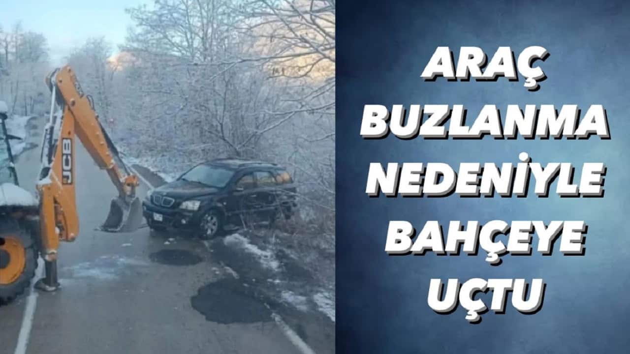 Araç Buzlanma Nedeniyle Bahçeye Uçtu