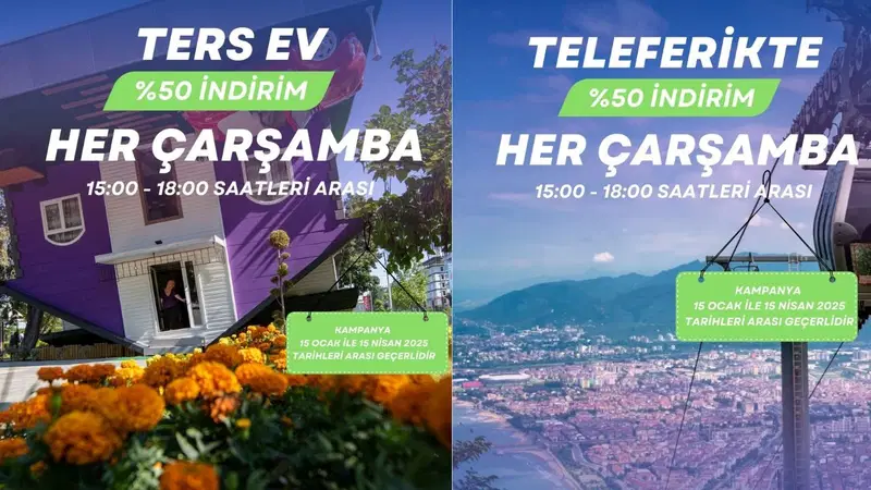 Teleferik ve Ters Ev’de Dev Kampanya: Çarşamba Günleri %50 İndirim!